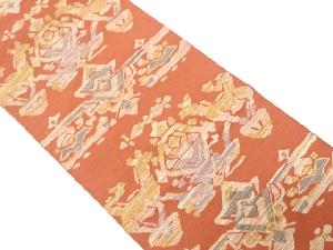 抽象動物に草花模様織り出し名古屋帯